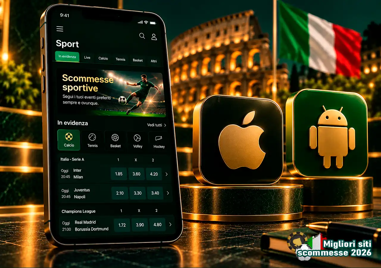 App di scommesse su smartphone con simboli iOS e Android per il confronto mobile.